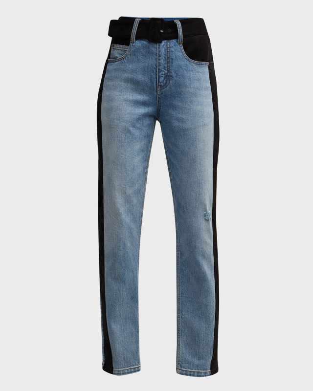 Joshua Faux Suede Side-Stripe Belted Straight-Leg Ankle Jeans